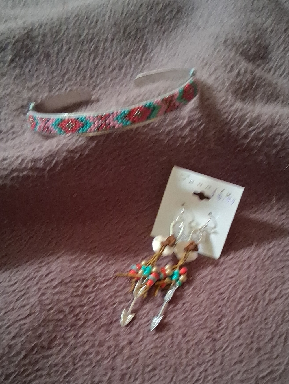 Beaded Turquoise & Coral Cowrie Choker and Earrings Set